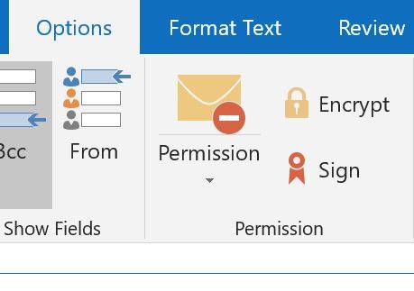 Outlook option to secure emails